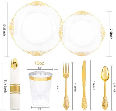 Hioasis 210 Pcs White Gold Plates for Party