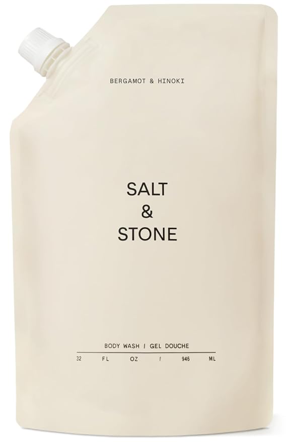Salt & Stone Body Wash with Antioxidants for Deep Moisture | For Women & Men, Sulfate, Paraben, & Dye Free, Leaving Skin Soft and Hydrated | Bergamot & Hinoki Refill 32 fl oz