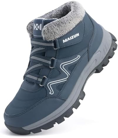 Moodeng Mens Winter Boots Casual Lightweight Snow Boots Warm Fur Lined Hiking Boots Water-Resistant Comfortable Ankle shoes Outdoor Walking