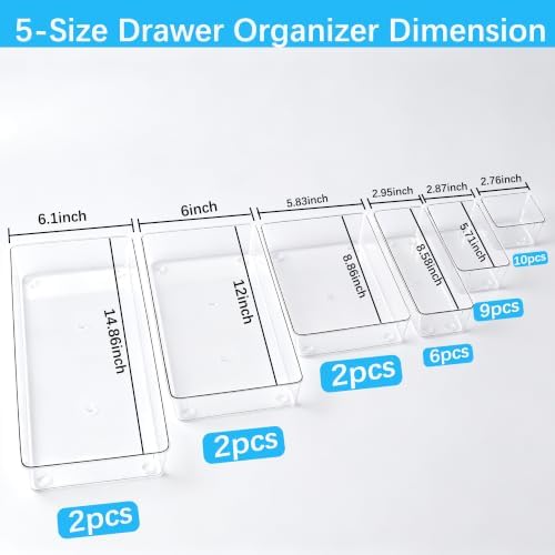 Manalete 31 Pcs Clear Plastic Drawer Organizer, Makeup & Vanity Organizer