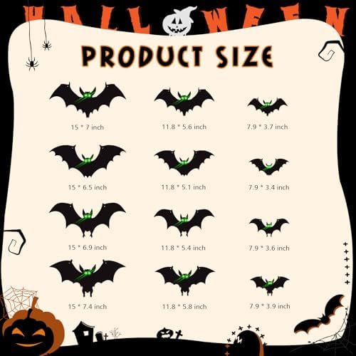 sewrung 12 Pcs Hanging Bats Halloween Decorations Outdoor - Large Flying Plastic Bats Outside Decor - 3 Different Sizes - Glow in Dark Eyes for Hanging in The Tree, Porch, Yard, Lawn, Indoor