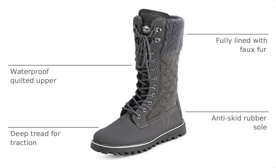 POLAR Womens Faux Fur Warm Thermal Waterproof Outdoor Walking Snow Winter Rubber Sole Calf Boots
