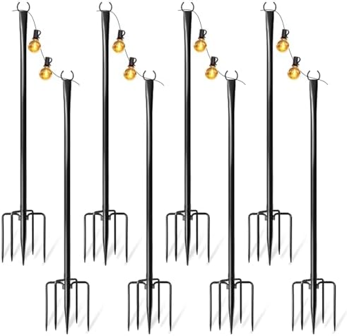 8 Pack String Light Poles for Outside, Adjustable Metal Patio Light Poles