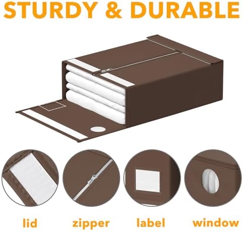 SpaceAid 4 Pack Bed Sheet Organizers and Storage, Foldable Sheet Organizer for Linen Closet, Sheets Set Folder Keeper with Window XL (Queen & King Size) Bedding Container (Brown, 4 Pack)