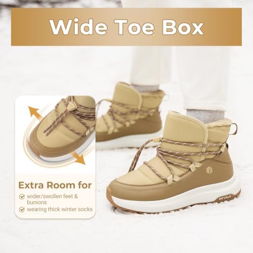FitVille Wide Width Snow Boots for Women Slip On Fur Lined Ankle Booties