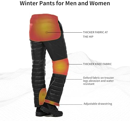 Naturehike Side Zipper Down Pants, Men's Women's Winter Snow Ski Pants, Windproof Warm Insulated Puffy Trousers