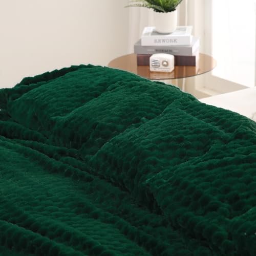 Puncuntex Dark Green Throw Blanket 60"×80" Fuzzy 3D Jacquard Decorative