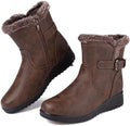 Womens Snow Boots Leather Winter Warm Boots Platform Ankle Booties
