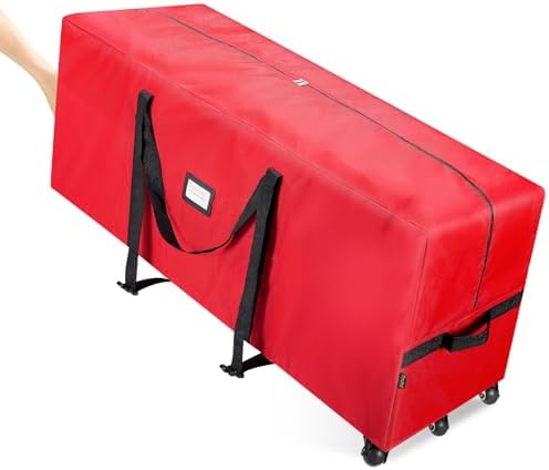 BALEINE 9 ft Rolling Christmas Tree Storage Bag, 3 Swivel Wheels for Easy Moving, Heavy Duty 600D Oxford Fabric Extra Large Artificial Christmas Tree Bag with Reinforced Carry Handles (Red)
