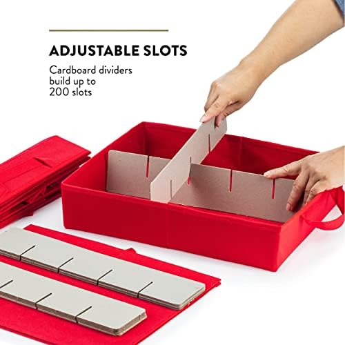 ZOBER Christmas Ornament Storage Box - Stores 200 3" Ornaments with Individual Trays - Tear Proof 600D Oxford Fabric - ornament organizer storage box (Red, 200-3" Ornaments)