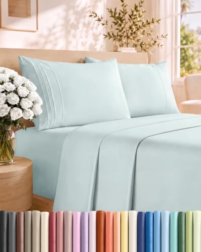 Cal King Size 4 Piece Sheet Set - Breathable & Cooling Sheets - Ice Blue