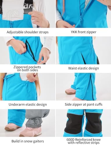 GSOU SNOW Kids Snow Bibs Girls Boys Snow Pants Ski Bibs Overalls(3-16Years)