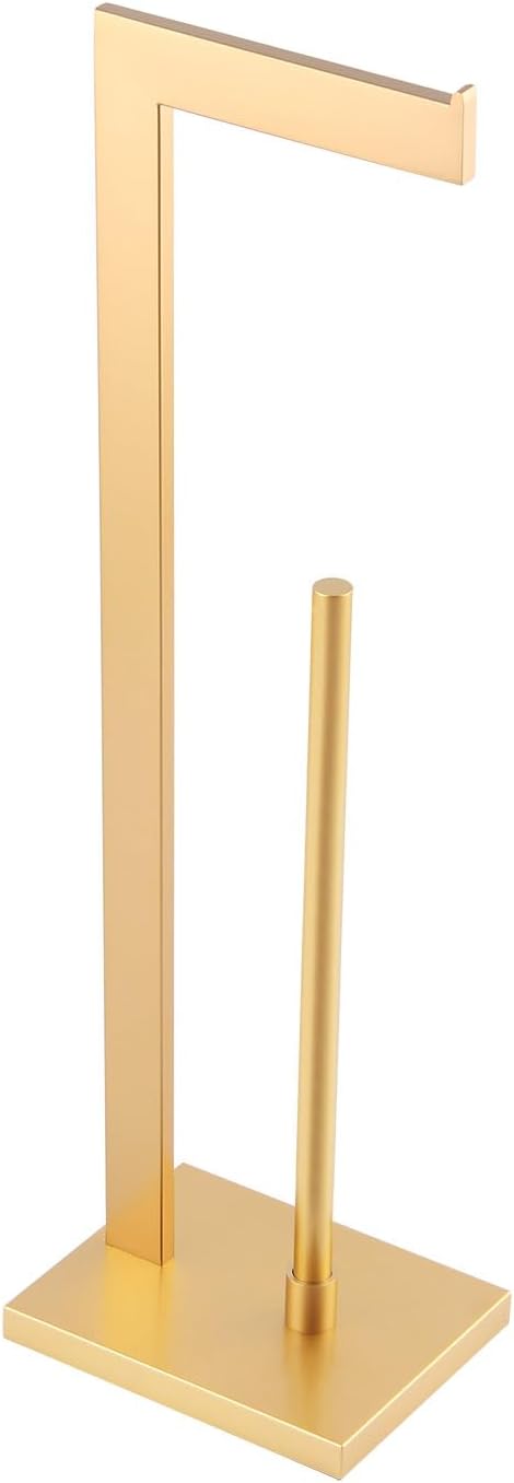 GERZWY Gold Toilet Paper Holder Free Standing with Reserve Stainless Steel Tissue Roll Holder Floor Stand Storage DZY004-BE