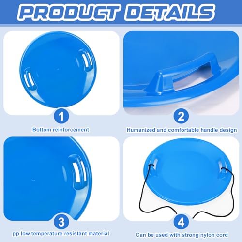 Lenwen 23.6 Inch Winter Snow Sleds with Handles Heavy Duty Outdoor Round Plastic Snow Saucer Sled Downhill Saucer for Kids Adults Cold Weather Sport