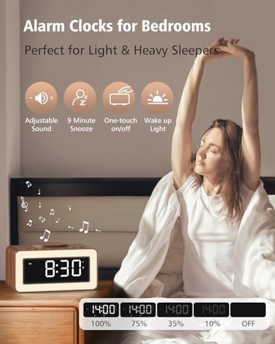 Alarm Clock for Bedroom, Wireless Charging, Bluetooth Speaker Sound Machine