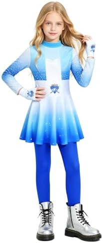 Girls Wonderland Costume Kids Cosplay Outfits Jumpsuit with Gloves Wig Set