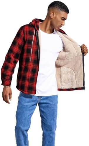Elesuit Men's Full Zip Fleece Flannel Jacket Shirt Plaid Cotton Hoodie Coat