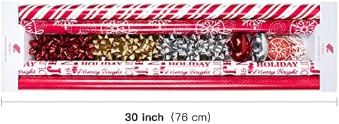 WRAPAHOLIC Christmas Wrapping Paper Set - Red and White Metallic Foil Shine Christmas Wrapping Paper Bundle with Gift Bow & Ribbon & Tag & Sticker