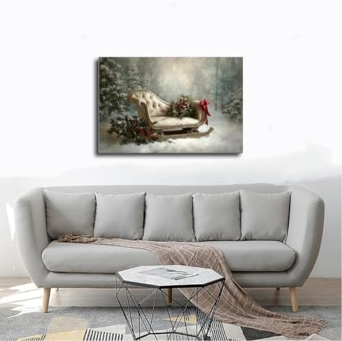 JDBeehpy Retro Christmas Sled Wall Art Canvas Prints Framed 24x36inch