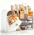 HBlife Makeup Organizer Countertop with Drawers, Vanity Organizers with Brush Holder, Bathroom Counter Organizer for Perfume, Nail Polishes, Lipsticks, Skincare and Eyeshadow Palettes, White Sliver