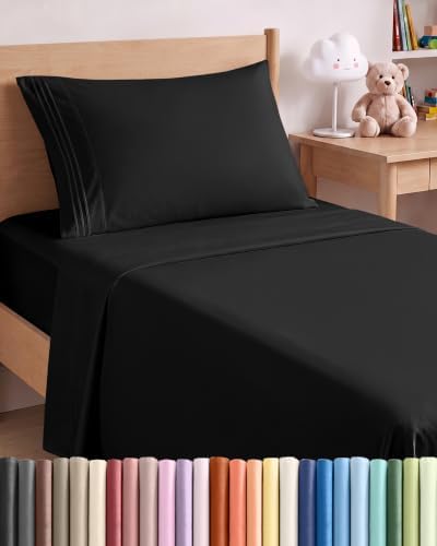Twin XL Size 3 Piece Sheet Set - Comfy Breathable & Cooling Sheets - Black