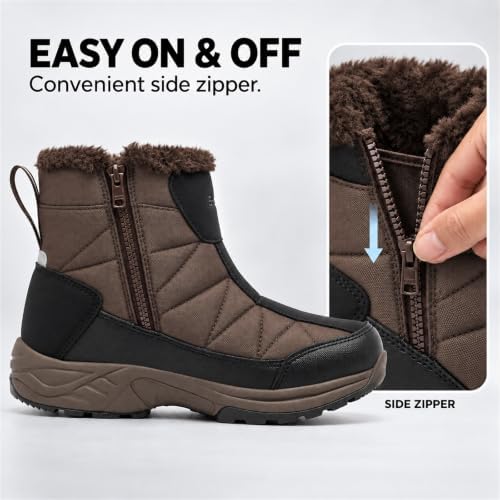 SILENTCARE Men's Waterproof Winter Snow Boots: Warm Fur Lined, Side Zipper