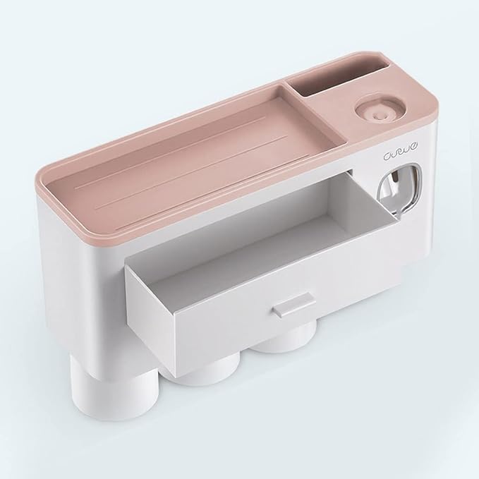 Toothbrush Rack Home Toothbrush Holder Wall Mounted Bathroom Organizer, Toothbrush Holder with Toothpaste Dispenser and Cups Bathroom Toothbrush Holder(B)