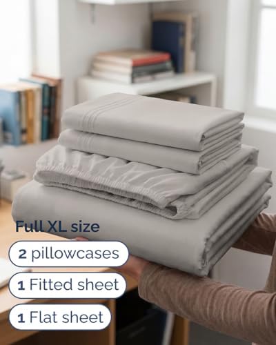 Full XL Sheets - 4 Piece Full XL Sheet Set - Cool & Breathable - Light Grey