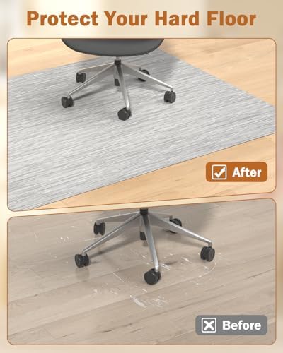Blvornl Office Chair Mat for Hardwood Floor, 35.4"*47.2" Desk Computer Chair Mat for Hard Wood, Large Anti-Slip Hard Floor Protector, PVC Mat Desk Rug for Office and Home Silver Grey