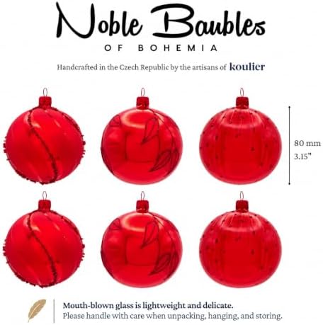 Luxury Handcrafted European Glass Christmas Ball Ornaments - Set of 6 - Classic Red - 8 cm - Mouth-Blown & Hand-Painted
