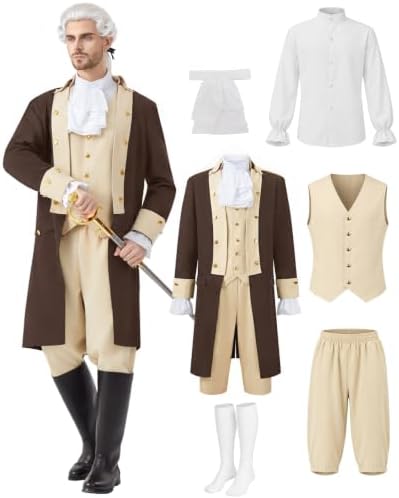 Mens Hamilton Costume 5PCS Colonial Washington Costume Adult Outfit
