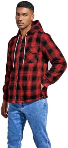 Elesuit Men's Full Zip Fleece Flannel Jacket Shirt Plaid Cotton Hoodie Coat