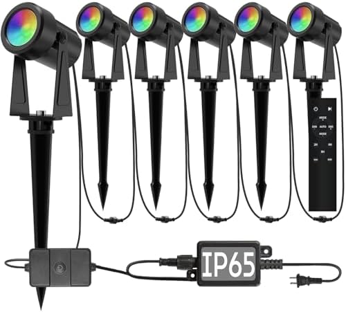 SUNTHIN Outdoor Landscape Lighting with Remote, RGBW Color Changing Spot Uplights, 6 Pack
