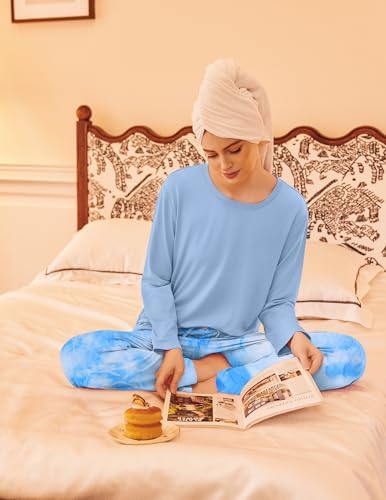 Ekouaer 2 Pack Womens Pajama Sets Long Sleeve Long Pants Pjs Loungewear