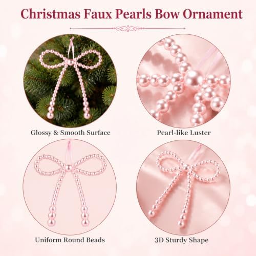 DIYDEC 24pcs Pearl Christmas Bow Ornament 7&4.5In Tree Topper Hanging Decor