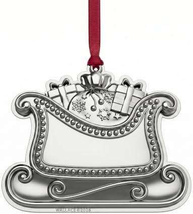 Wallace 2026 Silver-Plated Sleigh Christmas Ornament 14th Edition - Engraveable Holiday Collectible, Handcrafted in USA, Includes Gift Box, Ribbon and Velvet Pouch