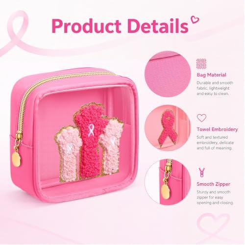 Abbylike 12 Pcs Breast Cancer Awareness Gifts for Women Makeup Bags Bulk