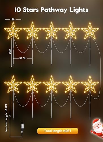 Brightown Pathway Lights Outdoor Christmas Decorations, Set of 10 Large Waterproof Stake Decorative Light for Outside Sidewalk Yard Lawn Path Walkway Driveway Marker Stake, Warm White