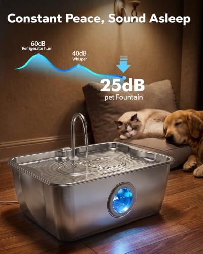 CEESC 12L/3.2Gal Dog Water Fountain with Easy-Carry Handle, Stainless Steel