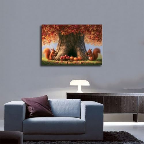 JDBeehpy Squirrels Pinecones Botanical Wall Art Poster Framed 24x36inch