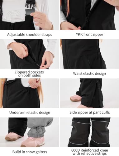 GSOU SNOW Kids Snow Bibs Girls Boys Snow Pants Ski Bibs Overalls(3-16Years)