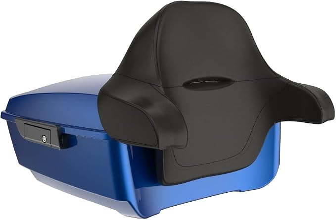 Advanblack Road Glide Tour Trunk Pack Bright Billiard Blue King Tour Trunk Pack Luggage +Wrap-Around Backrest Pad for '97-'25 Harley Touring Road King Street Glide Electra Glide CVO Models