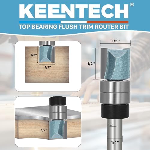 KEENTECH Flush Trim Router Bit, 1/4" Shank x 1/2" Dia x 1/2" Depth