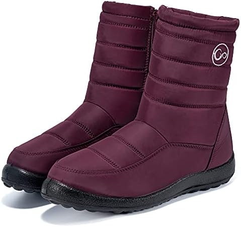 Alicegana Womens Winter Snow Boots for Women Waterproof Warm Fur Lining Mid Calf Boots with Zipper Comfortable Outdoor Shoes