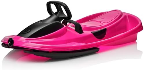 Snow Sled for Kids, Adults - Toboggan Sled, Easy Turning Steering Wheel, Anti-Slip Seat, Pull Up Brake, Durable Plastic Sled, Lightweight, Snow Sleds, Age 3+ 260 lbs