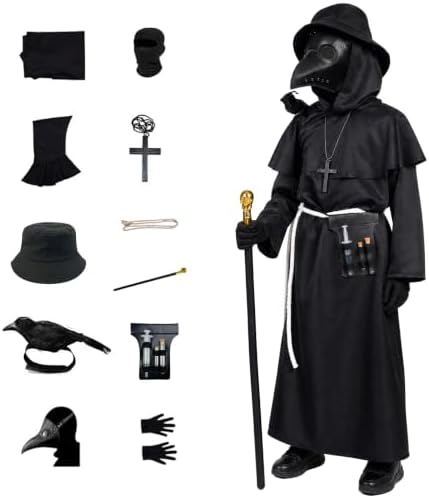 Kids Plague Doctor Costume 14-Piece Halloween Cosplay Set
