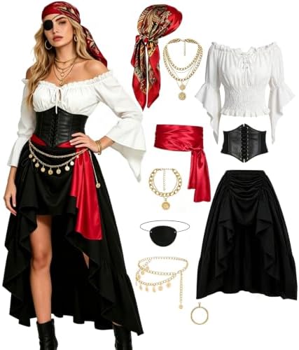 Pirate Costume Women Renaissance Medieval Outfits Halloween Cosplay Set