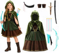 ReliBeauty Archer Costume Girls Huntress Costume for Girls with Cape,Green