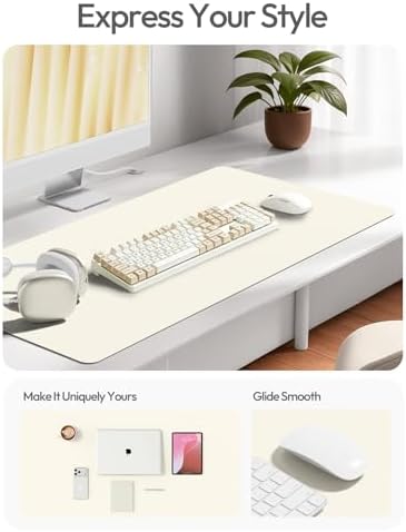 YSAGi Leather Desk Protector, Office Mat, Large Mouse Mat, Non-Slip PU Leather Blotter, Laptop Desk Pad, Waterproof Writing Pad for Office and Home (Cream, 47.2" x 23.6")