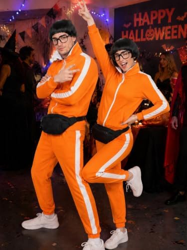 Halloween Costume Men's Orange Tracksuit With Wig Glasses Fanny pack